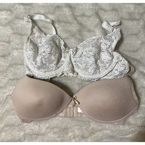 Lot of 2 Bras 38C Women’s Adrienne Vittadini /  Daniel Laurent White Beige
